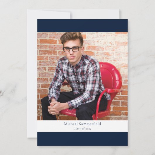 Afstuderen 2024 Navy Wit Foto Open Huis Party Kaart (Achterkant)