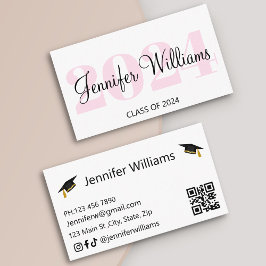 afstuderen 2024 QR code roze script naam kaart