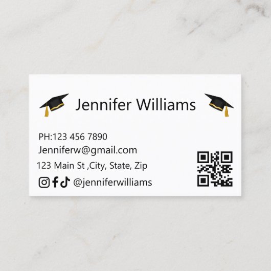 afstuderen 2024 QR code roze script naam kaart (Achterkant)