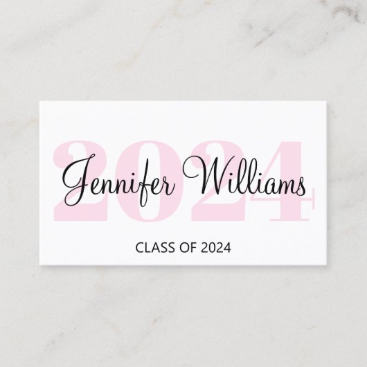 afstuderen 2024 QR code roze script naam kaart (Voorkant)