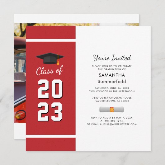 Afstuderen 2024 Rood Afstuderen fotofeest Kaart (Voorkant / Achterkant)