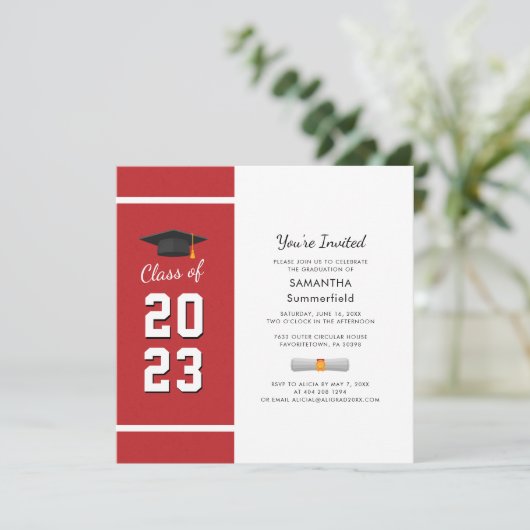 Afstuderen 2024 Rood Afstuderen fotofeest Kaart (Staand voorkant)