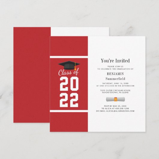 Afstuderen 2024 Rood Wit Elegant Party Kaart (Voorkant / Achterkant)