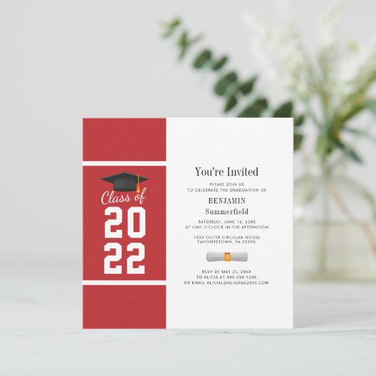 Afstuderen 2024 Rood Wit Elegant Party Kaart (Staand voorkant)