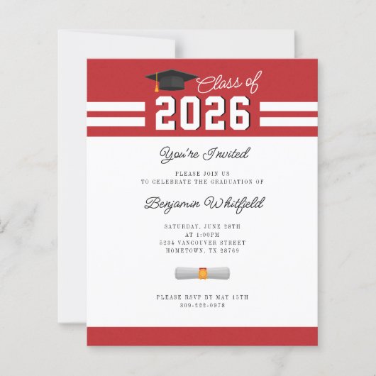 Afstuderen 2024 Rood Wit GradParty Uitnodiging (Voorkant)