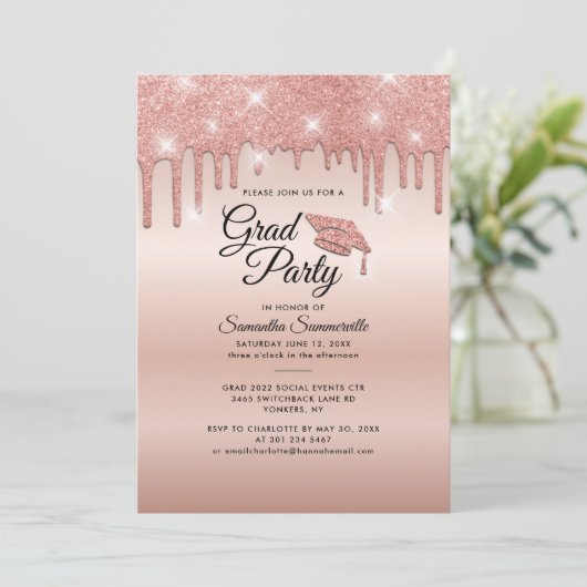 Afstuderen 2024 Roos Gold Drip Afstudeerder Party Kaart (Staand voorkant)