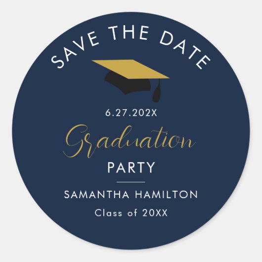 Afstuderen 2024 Script Bewaar de datum Afstudeerde Ronde Sticker (Voorkant)