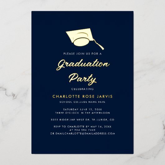 Afstuderen 2024 Script Navy Blue Afstudeerder Part Folie Uitnodiging (Voorkant)