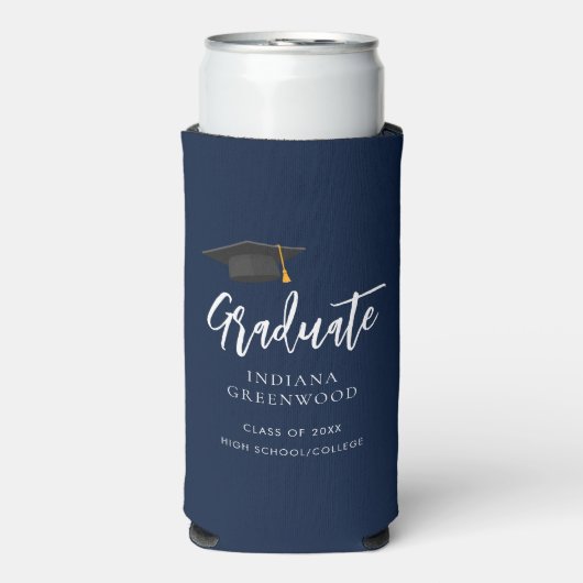 Afstuderen 2024 Script Navy Blue Custom Seltzer Blikjeskoeler (Seltzer Voorkant)