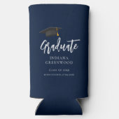 Afstuderen 2024 Script Navy Blue Custom Seltzer Blikjeskoeler (Achterkant)