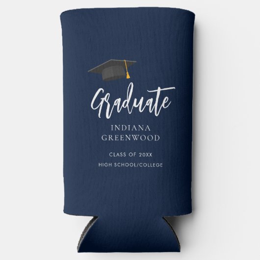 Afstuderen 2024 Script Navy Blue Custom Seltzer Blikjeskoeler (Voorkant)