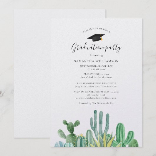 Afstuderen 2024 Waterverf Cacti Afstudeerder Parti Kaart (Voorkant / Achterkant)