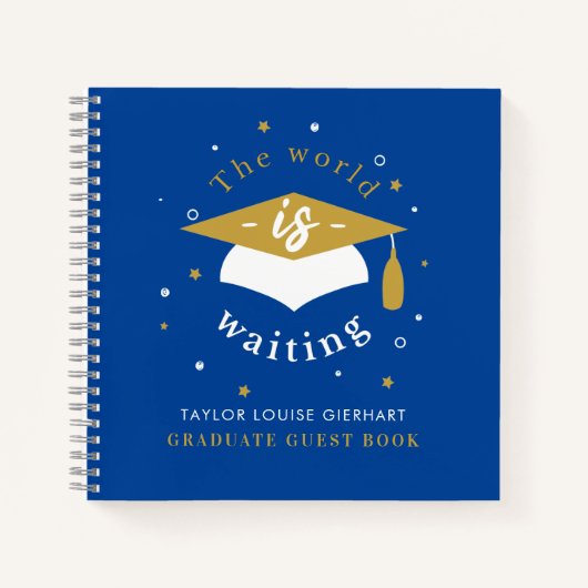 Afstuderen 2024 Wereld wacht op Blue Party Gast Notitieboek (Voorkant)
