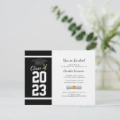 Afstuderen 2024 Zwarte Typografie Feestuitnodiging Informatiekaartje (Staand voorkant)