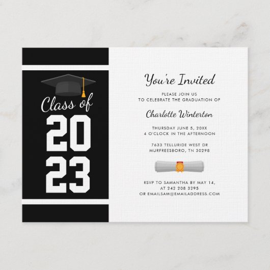 Afstuderen 2024 Zwarte Typografie Feestuitnodiging Informatiekaartje (Voorkant)