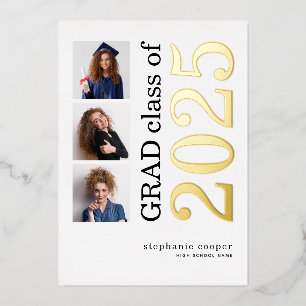 Afstuderen 2025 3 foto's Echte goud folie aankondi Uitnodiging