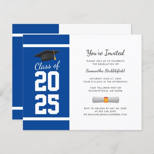 Afstuderen 2025 Afstudeerder Blue Party Invitation (Voorkant / Achterkant)