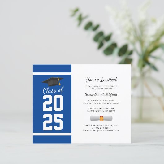 Afstuderen 2025 Afstudeerder Blue Party Invitation (Staand voorkant)