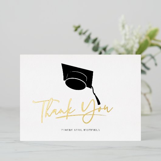 Afstuderen 2025 Afstudeerder Feest Dank U Goud Folie Uitnodiging (Staand Voorkant)