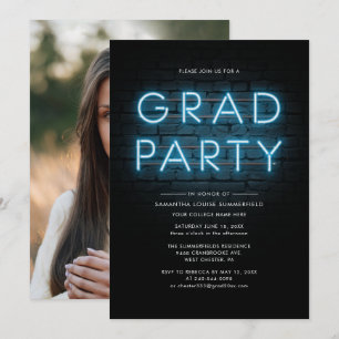 Afstuderen 2025 Afstudeerder Foto Blue Neon Party Kaart