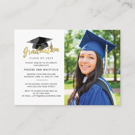 Afstuderen 2025 Afstudeerder Foto Mini Uitnodiging Informatiekaartje (Voorkant)
