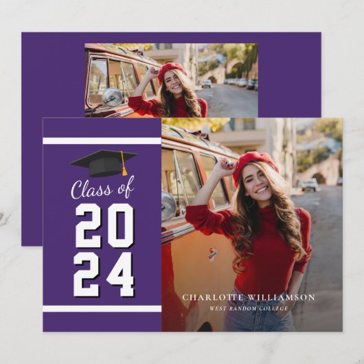 Afstuderen 2025 Afstudeerder Foto Paarse en Wit Aankondiging (Voorkant / Achterkant)