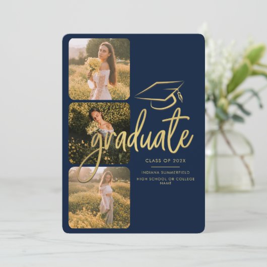 Afstuderen 2025 Afstudeerder Foto's Script Navy Bl Aankondiging (Staand voorkant)