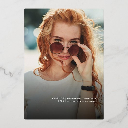 Afstuderen 2025 Afstuderen Party Foto Roos Gold Folie Uitnodiging (Voorkant)