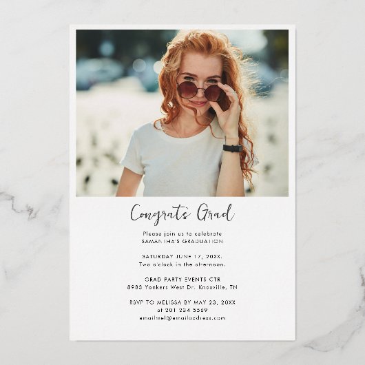 Afstuderen 2025 Afstuderen Party Foto Roos Gold Folie Uitnodiging (Achterkant)