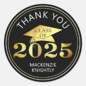 Afstuderen 2025 Bedankt Black Faux Gold Folie Ronde Sticker (Voorkant)