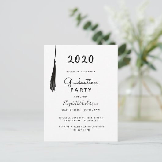 Afstuderen 2025 Black White Tassel Uitnodiging (Staand voorkant)
