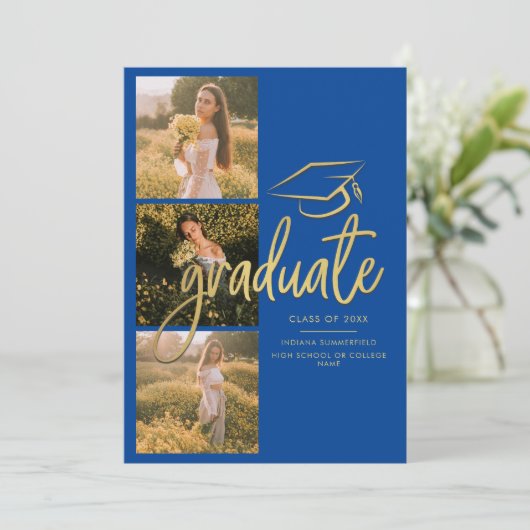 Afstuderen 2025 Blauw Afstuderen Fotocollage Aankondiging (Staand voorkant)