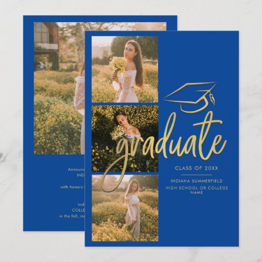 Afstuderen 2025 Blauw Afstuderen Fotocollage Aankondiging (Voorkant / Achterkant)