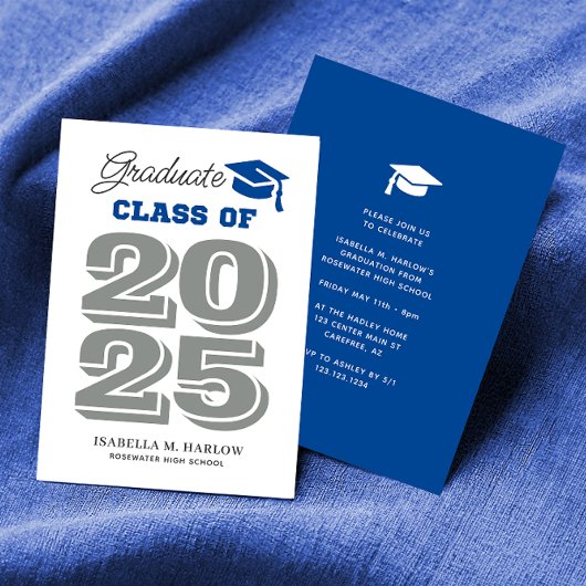 Afstuderen 2025 Blauw en grijs Afstuderen Uitnodig Kaart