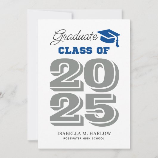 Afstuderen 2025 Blauw en grijs Afstuderen Uitnodig Kaart (Voorkant)
