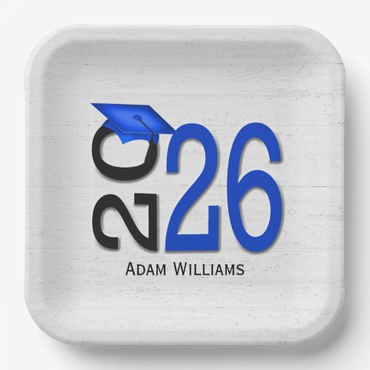 Afstuderen 2025 Blauw en Zwart op Hout Papieren Bordje (Voorkant)