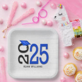 Afstuderen 2025 Blauw en Zwart op Hout Papieren Bordje (Feest)