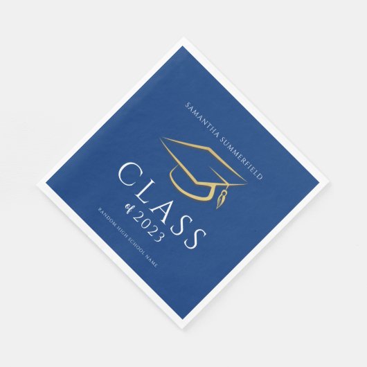 Afstuderen 2025 Blauw Goud Pet Afstudeerder Party Servet (Hoek)