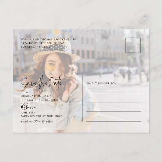 Afstuderen 2025 De datum opslaan Afstudeerder Foto Aankondigingskaart (Achterkant)