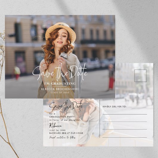 Afstuderen 2025 De datum opslaan Afstudeerder Foto Aankondigingskaart