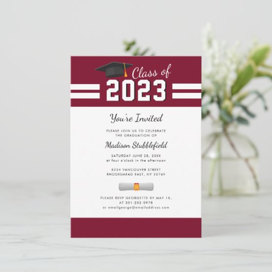 Afstuderen 2025 Elegant Afstudeerder Bourgogne Par Kaart (Staand voorkant)