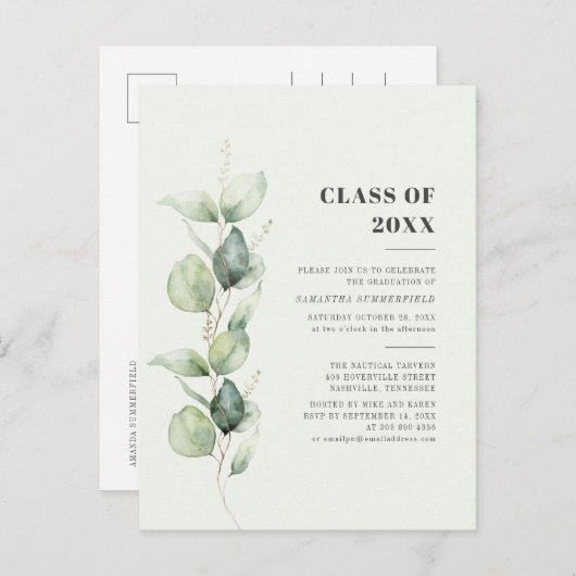 Afstuderen 2025 Eucalyptus Afstudeerder Partij Uitnodiging Briefkaart (Voorkant / Achterkant)