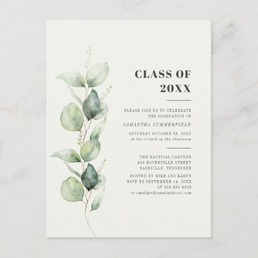 Afstuderen 2025 Eucalyptus Afstudeerder Partij Uitnodiging Briefkaart (Voorkant)