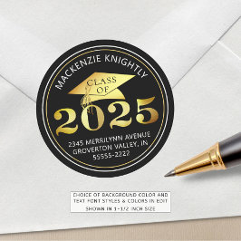 Afstuderen 2025 Faux Gold Foil Retouradres Ronde Sticker