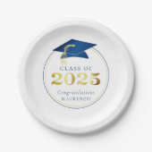 Afstuderen 2025 Faux Metallic Blue Gold Papieren Bordje (Voorkant)