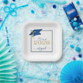 Afstuderen 2025 Faux Metallic Blue Gold Script Papieren Bordje (Feest)
