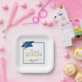 Afstuderen 2025 Faux Metallic Blue Gold Script Papieren Bordje (Feest)