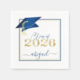 Afstuderen 2025 Faux Metallic Blue Gold Script Servet