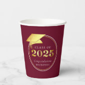 Afstuderen 2025 Faux Metallic Gold Maroon Papieren Bekers (Achterkant)