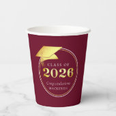 Afstuderen 2025 Faux Metallic Gold Maroon Papieren Bekers (Achterkant)